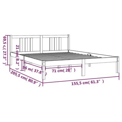 vidaXL Estrutura de cama king 150x200 cm madeira maciça cinza