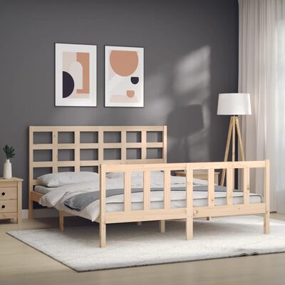 vidaXL Estrutura de cama com cabeceira 160x200 cm madeira maciça