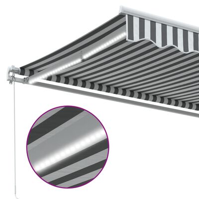 vidaXL Toldo retrátil manual com LED 500x300 cm antracite/branco