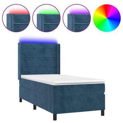 vidaXL Cama box spring c/ colchão/LED 100x200 cm veludo azul-escuro