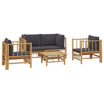 vidaXL 5 pcs conjunto lounge jardim bambu c/ almofadões cinza-escuro