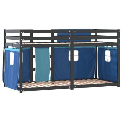 vidaXL Beliche com cortinas 90x190 cm madeira de pinho maciça azul