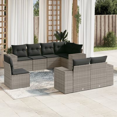 vidaXL 8 pcs conjunto sofás de jardim c/ almofadões vime PE cinzento