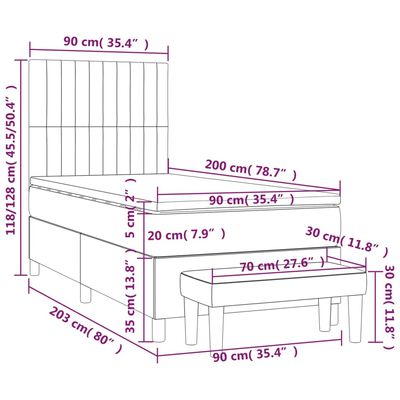 vidaXL Cama com molas/colchão 90x200 cm tecido cinzento-escuro