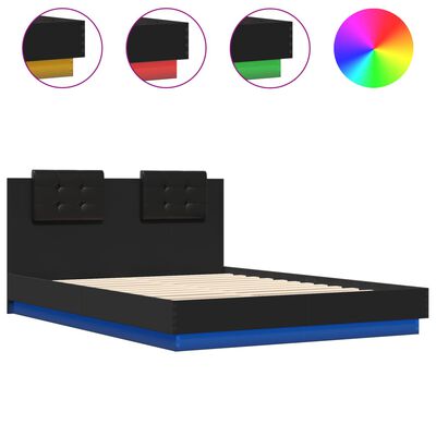 vidaXL Estrutura de cama com cabeceira e luzes LED 140x200 cm preto