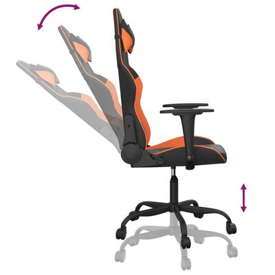 vidaXL Cadeira gaming massagens couro artificial preto e laranja