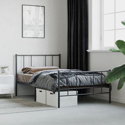 vidaXL Estrutura de cama com cabeceira e pés 100x190 cm metal preto