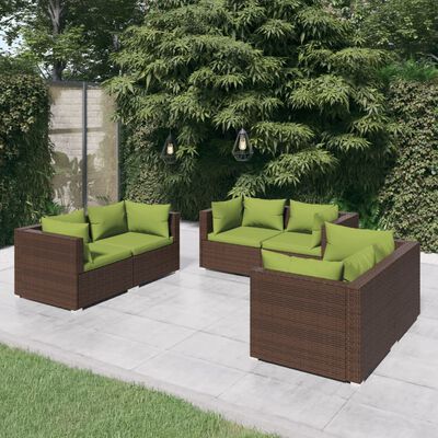 vidaXL 6 pcs conjunto lounge jardim c/ almofadões vime PE castanho