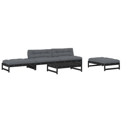 vidaXL 5pcs conjunto lounge jardim com almofadões madeira maciça preto