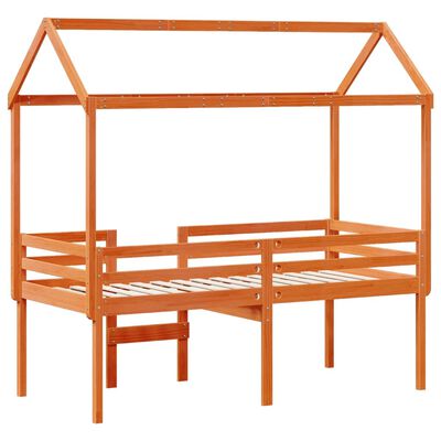 vidaXL Cama alta com telhado 75x190 cm pinho maciço castanho-mel