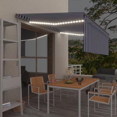 vidaXL Toldo retrátil manual com estore/LED 4x3 m azul e branco