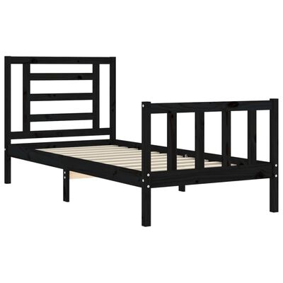 vidaXL Estrutura de cama com cabeceira 90x200 cm madeira maciça preto