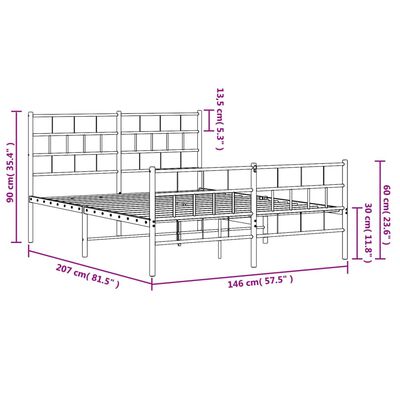 vidaXL Estrutura de cama com cabeceira e pés 140x200 cm metal branco