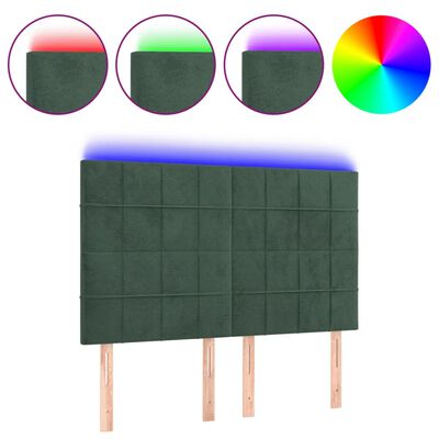 vidaXL Cabeceira de cama c/ LED veludo 144x5x118/128 cm verde-escuro