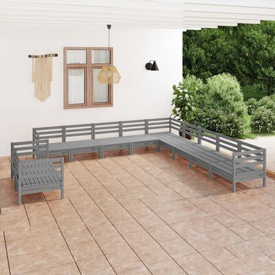 vidaXL 11 pcs conjunto lounge de jardim pinho maciço cinzento