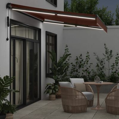 vidaXL Toldo retrátil automático com luzes LED 350x250 cm castanho