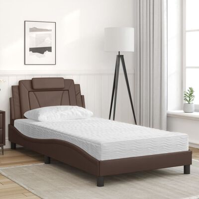 vidaXL Cama com colchão 100x200 cm couro artificial castanho