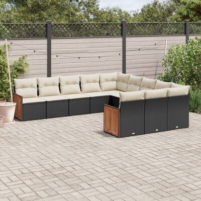 vidaXL 11 pcs conjunto sofás de jardim c/ almofadões vime PE preto