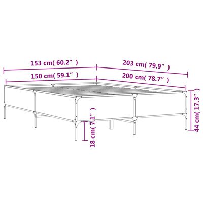 vidaXL Estrutura de cama 150x200cm derivados madeira/metal