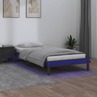 vidaXL Estrutura cama c/ LED solteiro 75x190cm madeira maciça cinzento