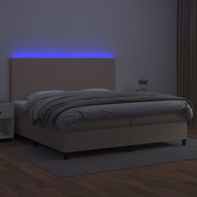 vidaXL Cama box spring c/colchão/LED 200x200cm couro artif. cappuccino