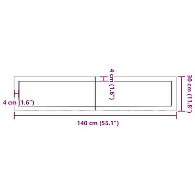 vidaXL Bancada p/ casa de banho 140x30x(2-6)madeira maciça não tratada