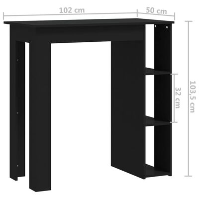 vidaXL Mesa de bar com prateleiras derivados de madeira preto