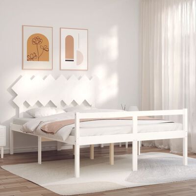 vidaXL Cama para idosos king size com cabeceira madeira maciça branco