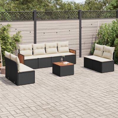 vidaXL 9 pcs conjunto de sofás p/ jardim c/ almofadões vime PE preto