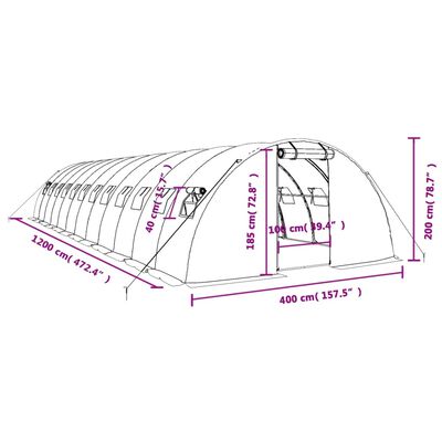 vidaXL Estufa com estrutura de aço 48 m² 12x4x2 m branco