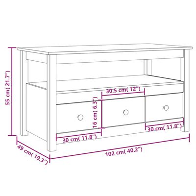 vidaXL Mesa de centro 102x49x55 cm pinho maciço