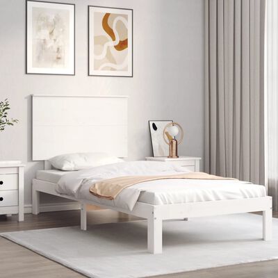 vidaXL Estrutura de cama com cabeceira 100x200cm madeira maciça branco