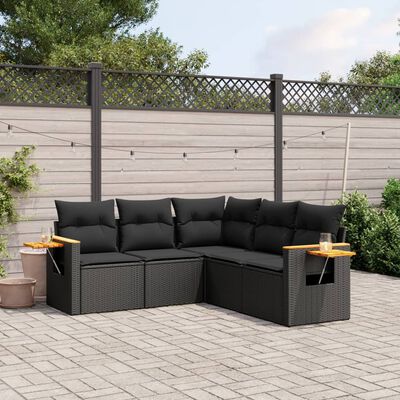 vidaXL 5 pcs conjunto sofás de jardim com almofadões vime PE preto