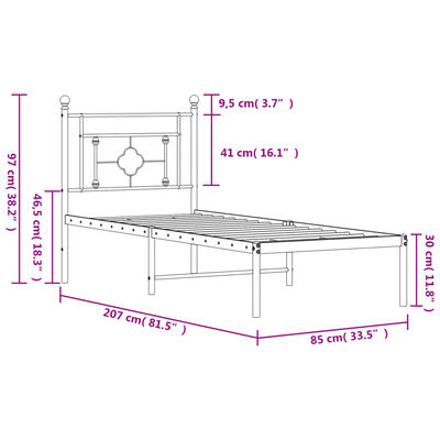 vidaXL Estrutura de cama com cabeceira 80x200 cm metal preto