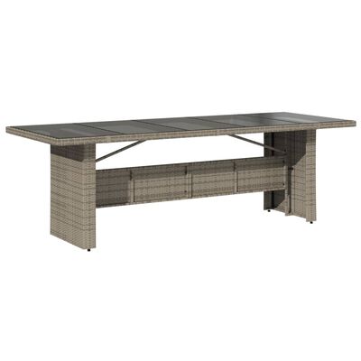 vidaXL Mesa de jardim com tampo de vidro 240x90x75 cm vime PE cinzento