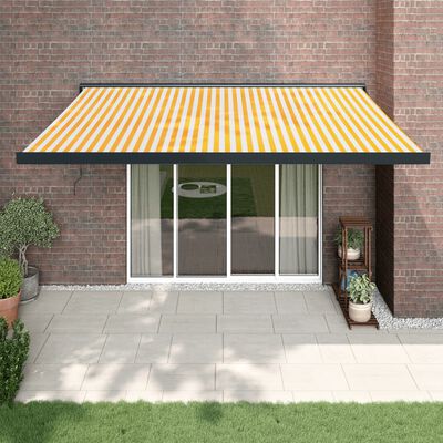 vidaXL Toldo retrátil 4x3 m tecido e alumínio amarelo e branco