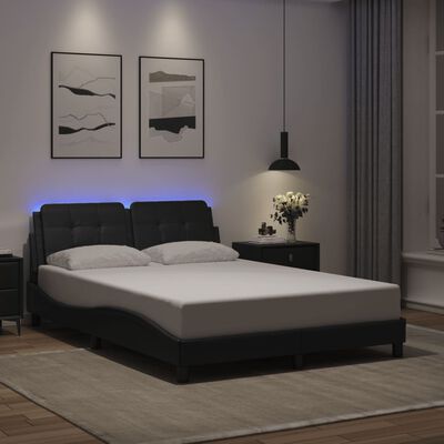 vidaXL Estrutura de cama c/ luzes LED 140x200cm couro artificial preto