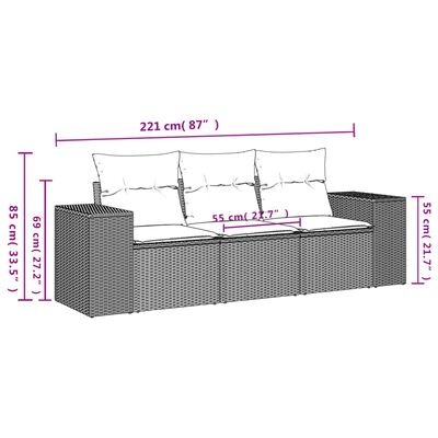 vidaXL 3 pcs conjunto sofás de jardim c/ almofadões vime PE cinzento