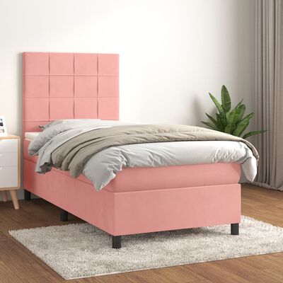 vidaXL Cama com molas/colchão 100x200 cm veludo rosa