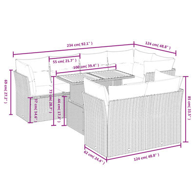 vidaXL 8 pcs conjunto sofás de jardim com almofadões vime PE preto