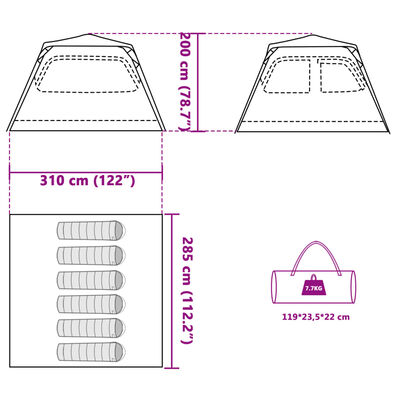 vidaXL Tenda familiar cúpula para 6 pessoas libertação rápida verde