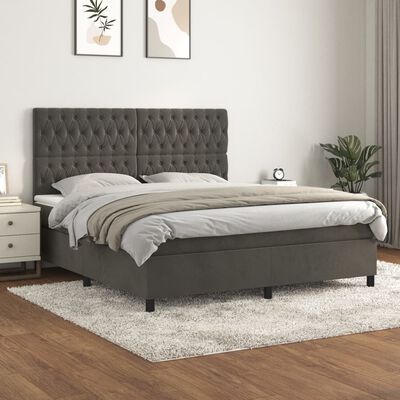 vidaXL Cama com molas/colchão 180x200 cm veludo cinzento-escuro