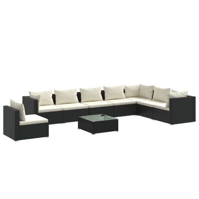 vidaXL 9 pcs conjunto lounge de jardim c/ almofadões vime PE preto