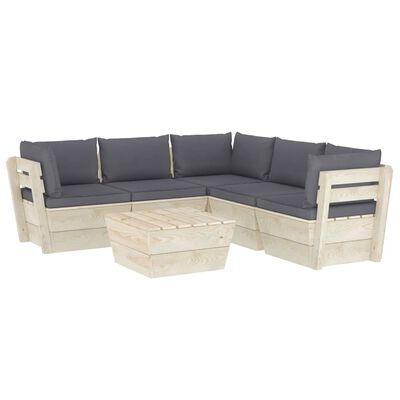 vidaXL 6 pcs conjunto lounge de paletes + almofadões madeira de abeto