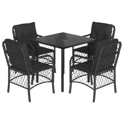 vidaXL 5 pcs conjunto de jantar p/ jardim c/ almofadões vime PE preto