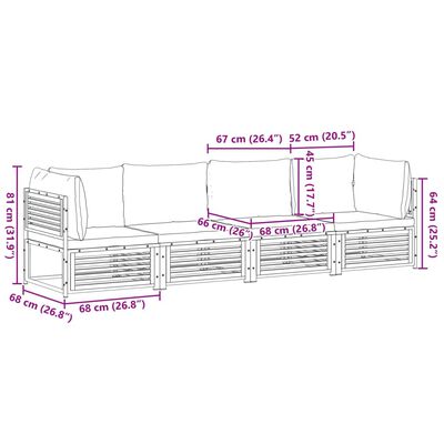 vidaXL 4 pcs conjunto de sofás de jardim com almofadões acácia maciça