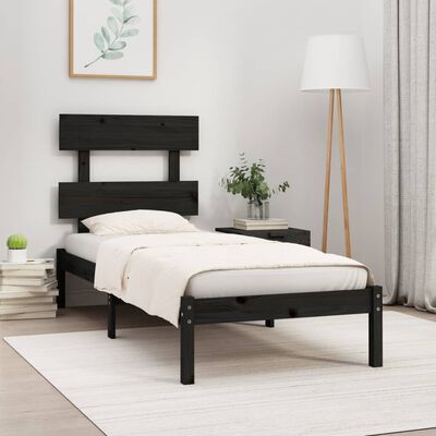 vidaXL Estrutura de cama solteiro 90x190 cm madeira maciça preto