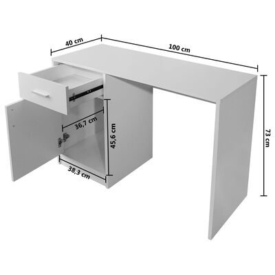 vidaXL Mesa com gaveta e armário 100x40x73 cm branco