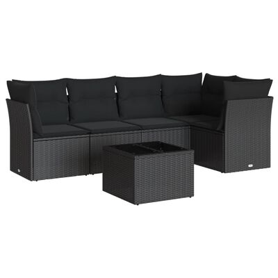 vidaXL 6 pcs conjunto sofás de jardim c/ almofadões vime PE preto