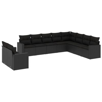 vidaXL 10 pcs conjunto sofás de jardim c/ almofadões vime PE preto